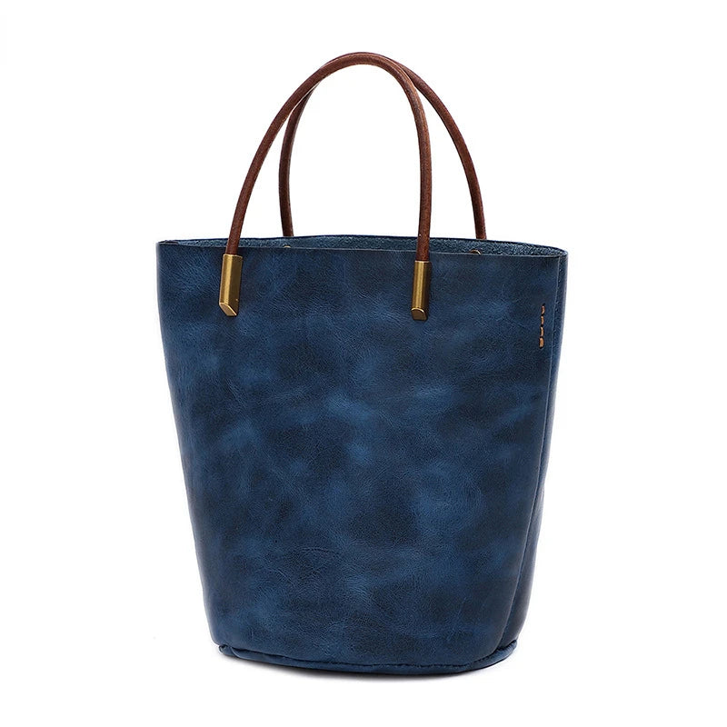 Women Bags Retro Vegetable-tanned Leather One Shoulder Bucket Bag Large Capacity Versatile Crossbody Portable Purses Clutch