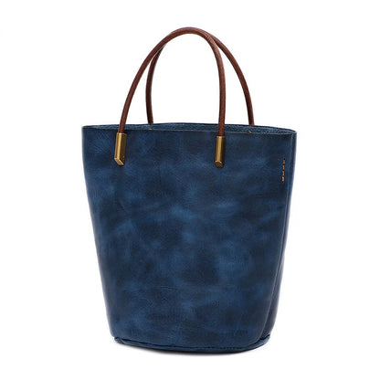 Women Bags Retro Vegetable-tanned Leather One Shoulder Bucket Bag Large Capacity Versatile Crossbody Portable Purses Clutch