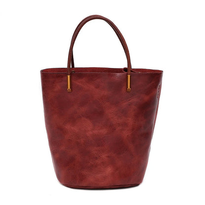 Women Bags Retro Vegetable-tanned Leather One Shoulder Bucket Bag Large Capacity Versatile Crossbody Portable Purses Clutch