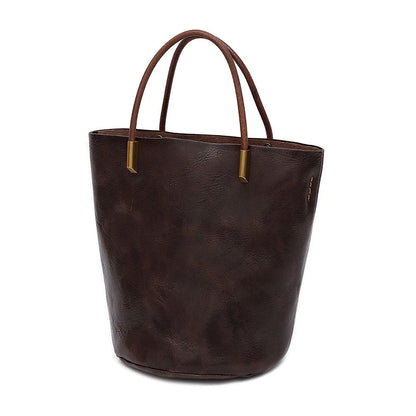 Women Bags Retro Vegetable-tanned Leather One Shoulder Bucket Bag Large Capacity Versatile Crossbody Portable Purses Clutch