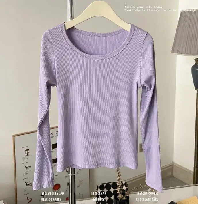 Women Basic Long Sleeve T-shirt Collars Shirt Top