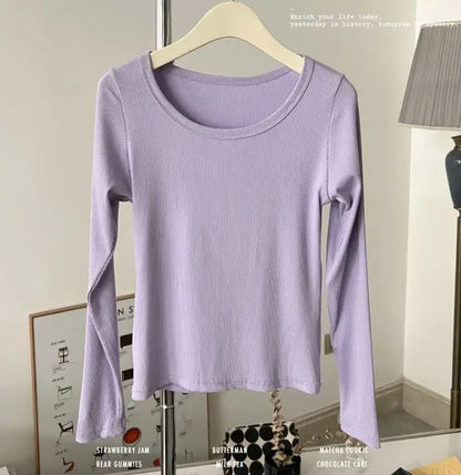 Women Basic Long Sleeve T-shirt Collars Shirt Top