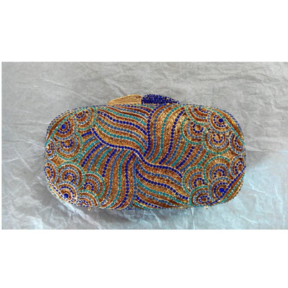 Women Black Silver Blue Multicolored Crystal Clutch Evening Bag Bridal Hollow Out Rhinestone Handbag Wedding Party Banquet Purse