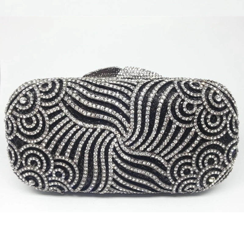 Women Black Silver Blue Multicolored Crystal Clutch Evening Bag Bridal Hollow Out Rhinestone Handbag Wedding Party Banquet Purse