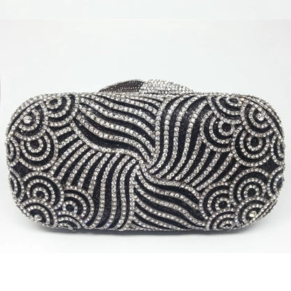 Women Black Silver Blue Multicolored Crystal Clutch Evening Bag Bridal Hollow Out Rhinestone Handbag Wedding Party Banquet Purse