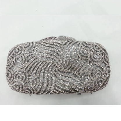 Women Black Silver Blue Multicolored Crystal Clutch Evening Bag Bridal Hollow Out Rhinestone Handbag Wedding Party Banquet Purse
