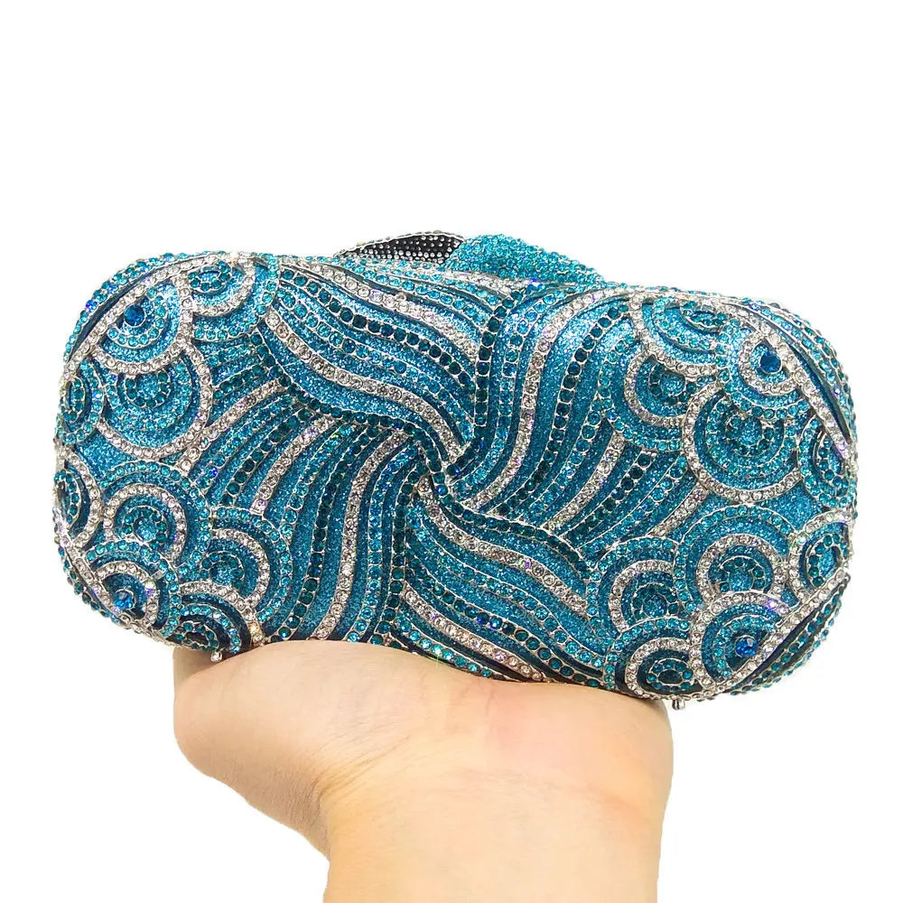 Women Black Silver Blue Multicolored Crystal Clutch Evening Bag Bridal Hollow Out Rhinestone Handbag Wedding Party Banquet Purse