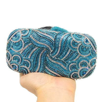 Women Black Silver Blue Multicolored Crystal Clutch Evening Bag Bridal Hollow Out Rhinestone Handbag Wedding Party Banquet Purse
