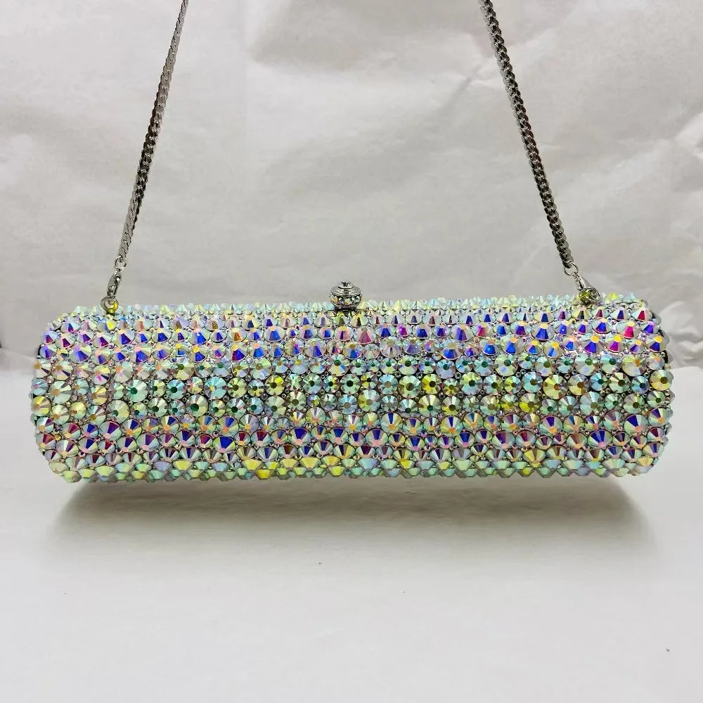 Women Blue Silver AB Diamond Crystal Handbag Luxury Dinner Party Female Girl Purse Wedding Bridal Prom Cocktail Gift Evening Bag