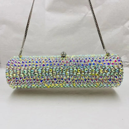 Women Blue Silver AB Diamond Crystal Handbag Luxury Dinner Party Female Girl Purse Wedding Bridal Prom Cocktail Gift Evening Bag