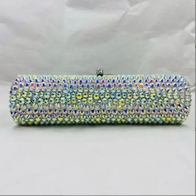 Women Blue Silver AB Diamond Crystal Handbag Luxury Dinner Party Female Girl Purse Wedding Bridal Prom Cocktail Gift Evening Bag
