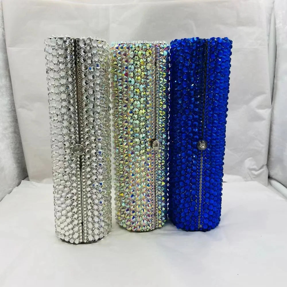 Women Blue Silver AB Diamond Crystal Handbag Luxury Dinner Party Female Girl Purse Wedding Bridal Prom Cocktail Gift Evening Bag