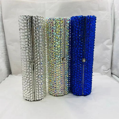Women Blue Silver AB Diamond Crystal Handbag Luxury Dinner Party Female Girl Purse Wedding Bridal Prom Cocktail Gift Evening Bag