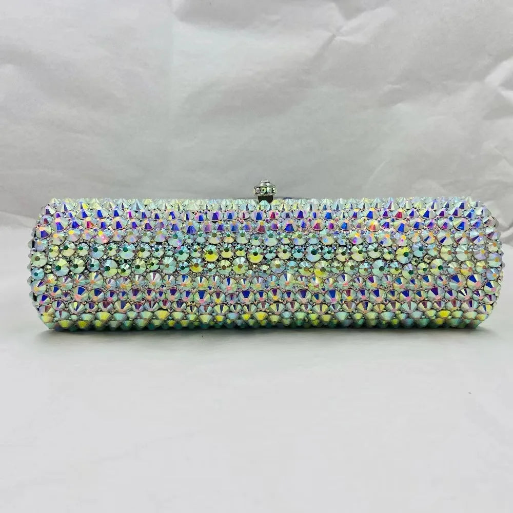 Women Blue Silver AB Diamond Crystal Handbag Luxury Dinner Party Female Girl Purse Wedding Bridal Prom Cocktail Gift Evening Bag