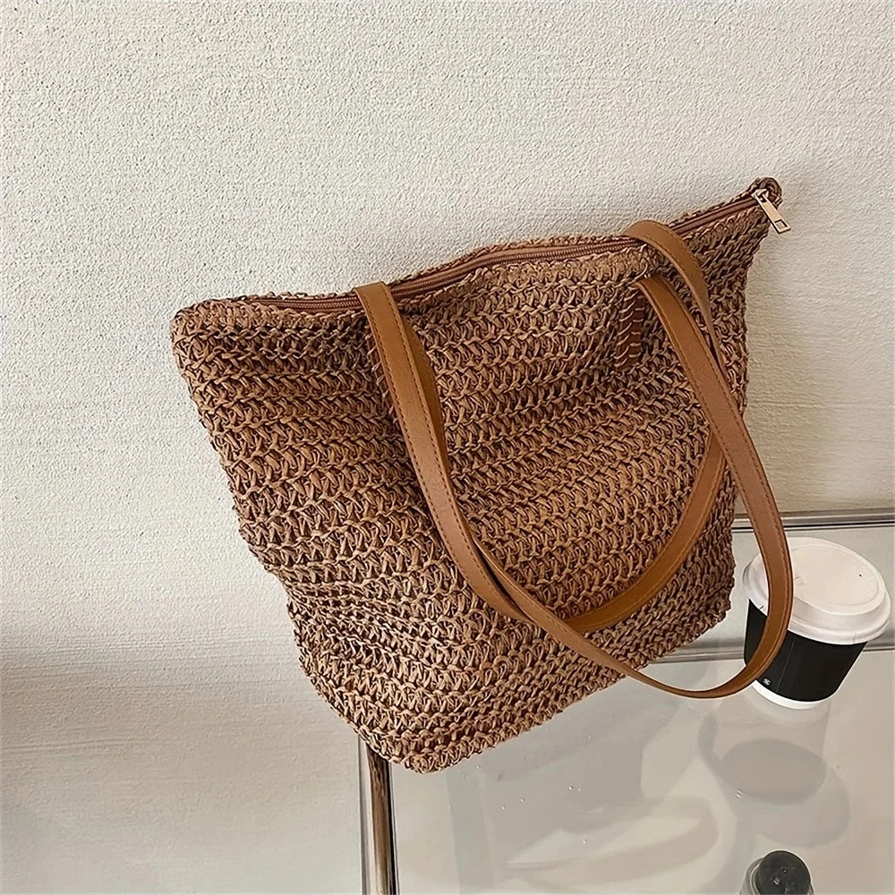 Women Bohemian Hollow Straw Beach Handabg Handmade Woven Shoulder Bag For Women Shopping Travel Bag Female Summer Casual Tote
