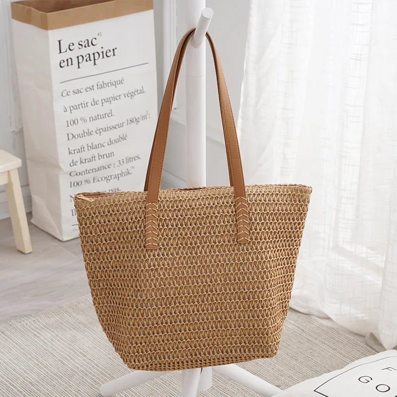 Women Bohemian Hollow Straw Beach Handabg Handmade Woven Shoulder Bag For Women Shopping Travel Bag Female Summer Casual Tote