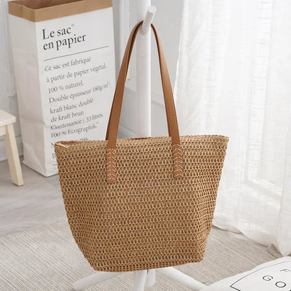 Women Bohemian Hollow Straw Beach Handabg Handmade Woven Shoulder Bag For Women Shopping Travel Bag Female Summer Casual Tote