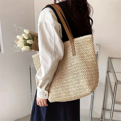 Women Bohemian Hollow Straw Beach Handabg Handmade Woven Shoulder Bag For Women Shopping Travel Bag Female Summer Casual Tote