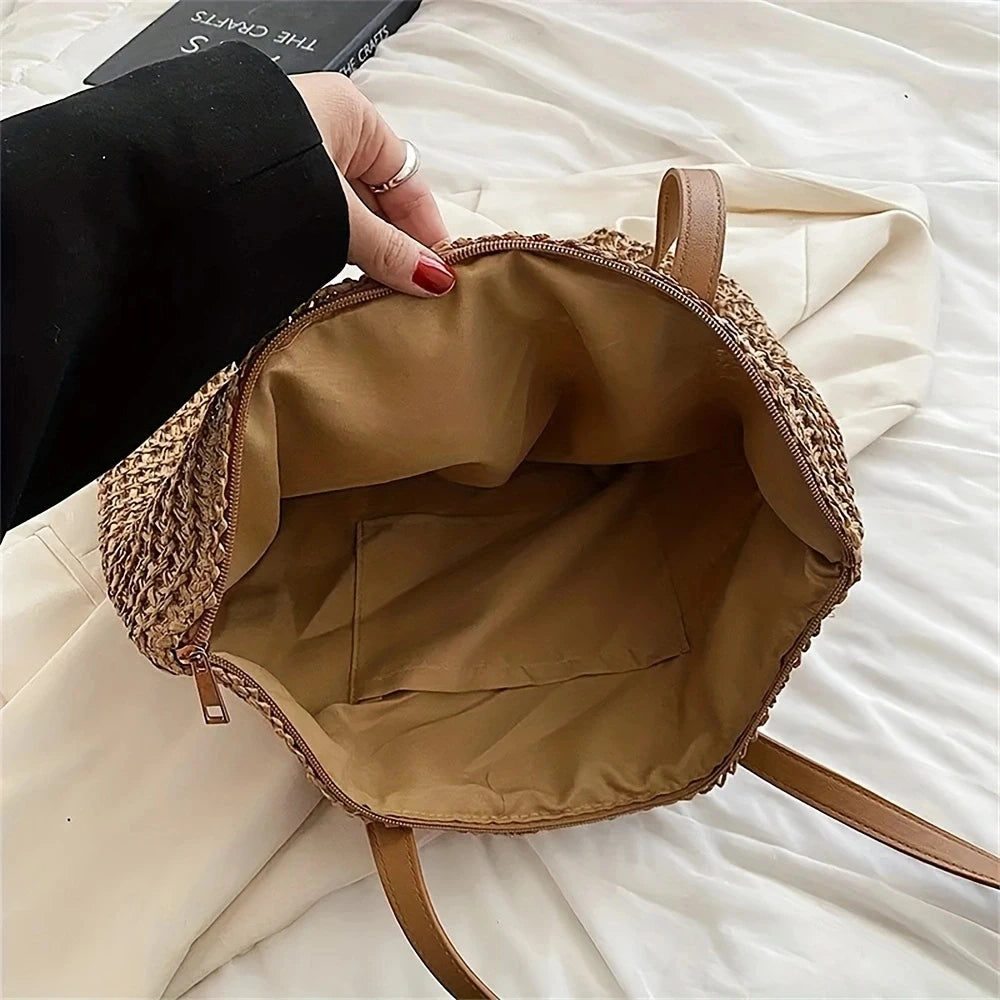 Women Bohemian Hollow Straw Beach Handabg Handmade Woven Shoulder Bag For Women Shopping Travel Bag Female Summer Casual Tote