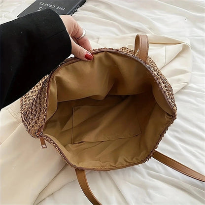 Women Bohemian Hollow Straw Beach Handabg Handmade Woven Shoulder Bag For Women Shopping Travel Bag Female Summer Casual Tote