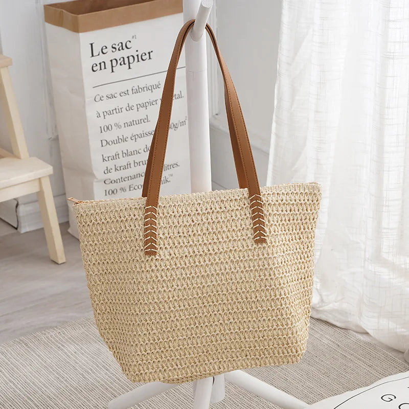 Women Bohemian Hollow Straw Beach Handabg Handmade Woven Shoulder Bag For Women Shopping Travel Bag Female Summer Casual Tote