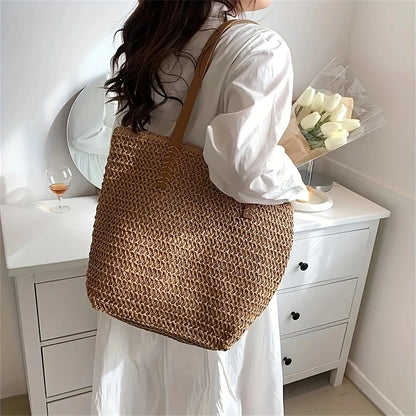 Women Bohemian Hollow Straw Beach Handabg Handmade Woven Shoulder Bag For Women Shopping Travel Bag Female Summer Casual Tote