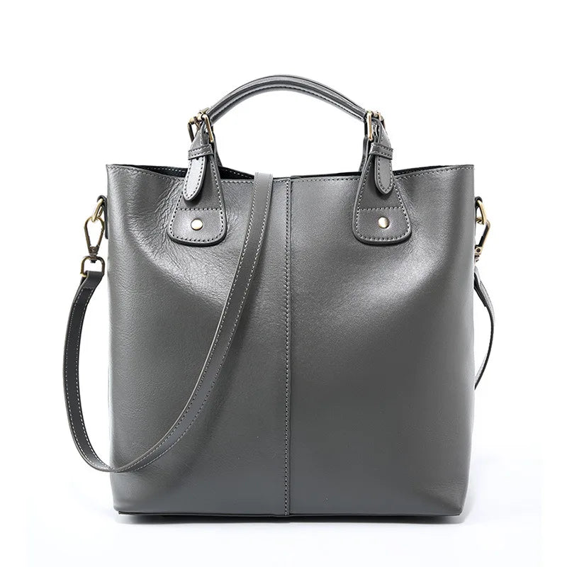 Women Bucket Bag 2024 New Vintage Luxury Genuine Leather Large Capacity Portable Crossbody Bags Commuter All-match Bolsas Mujer