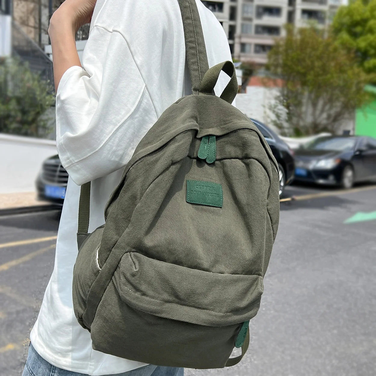 Women Canvas Green Vintage College Backpack Cool Lady Retro Female Laptop Book Bag Fashion Girl Kawaii Travel School Bags Trendy