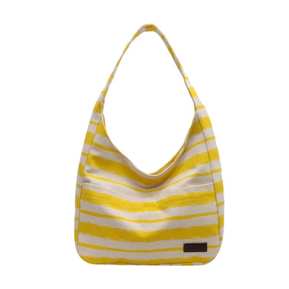 Women Canvas-Tote Bag Large Capacity Stripe Handbags Korean Style Shoulder Bag Ladies Top Handle Bag Casual Shopping Bag