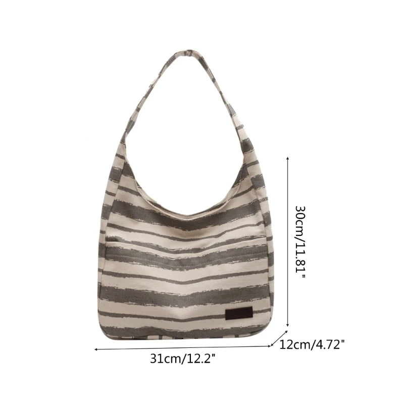 Women Canvas-Tote Bag Large Capacity Stripe Handbags Korean Style Shoulder Bag Ladies Top Handle Bag Casual Shopping Bag