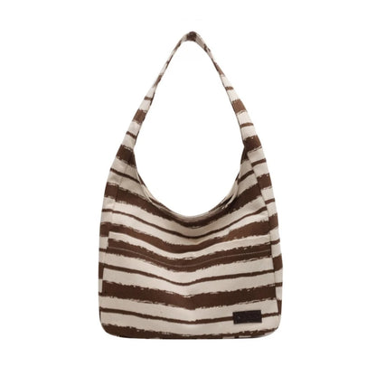 Women Canvas-Tote Bag Large Capacity Stripe Handbags Korean Style Shoulder Bag Ladies Top Handle Bag Casual Shopping Bag