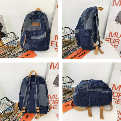 Women Canvas Vintage College Backpack Cool Lady Retro Female Laptop Book Bag Fashion Girl Patchwork Travel School Bags Trendy
