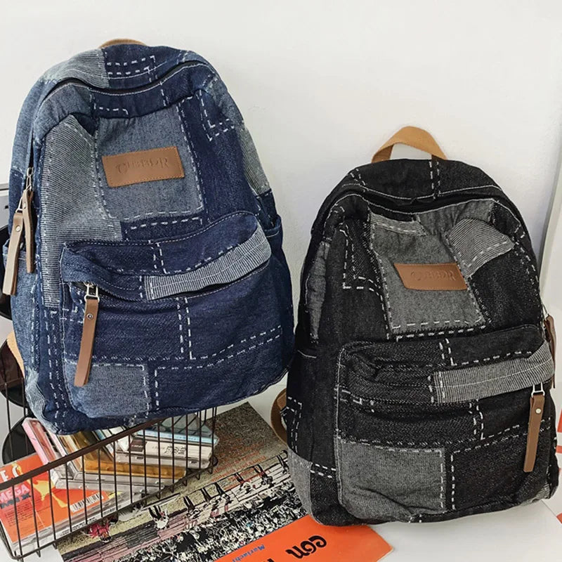 Women Canvas Vintage College Backpack Cool Lady Retro Female Laptop Book Bag Fashion Girl Patchwork Travel School Bags Trendy
