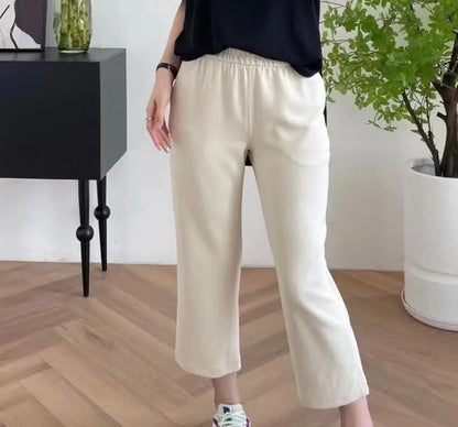 Women Capris Women Pants Solid Color Loose Double Pocket Calf-Length Pants Streetwear 24''