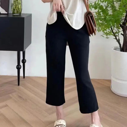 Women Capris Women Pants Solid Color Loose Double Pocket Calf-Length Pants Streetwear 24''