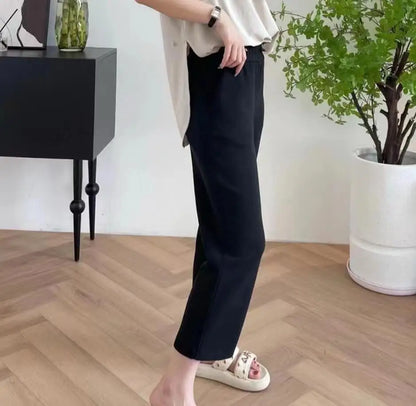 Women Capris Women Pants Solid Color Loose Double Pocket Calf-Length Pants Streetwear 24''