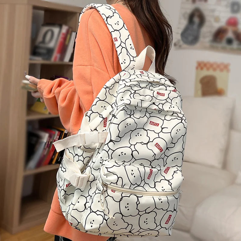 Women Cartoon Laptop Cute Printing School Bag Female Waterproof Fashion Girl Travel Nylon Book Bags Lady College Backpack Trendy