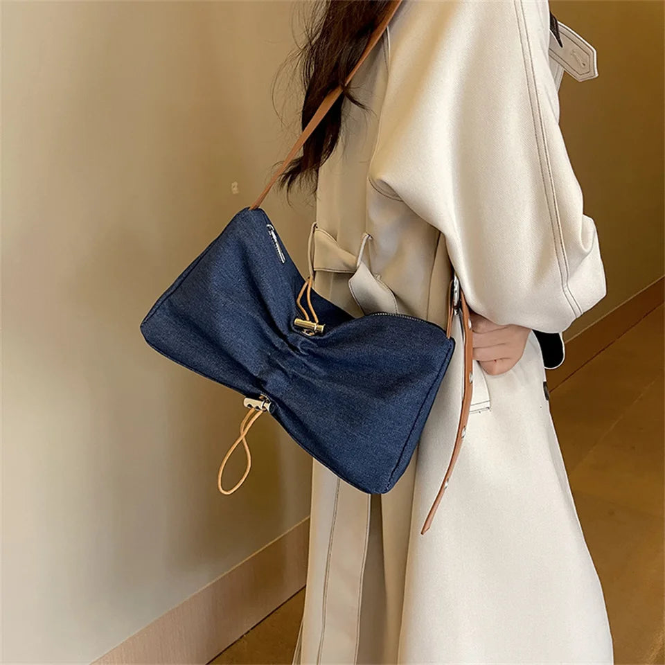Women Casual Shoulder Bag Portable Denim Business Crossbody Bag Tote Outdoor Satchel Top-handle Bags Handbag