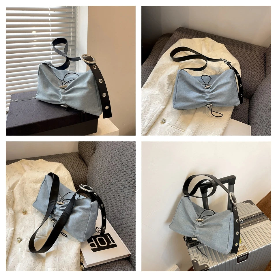 Women Casual Shoulder Bag Portable Denim Business Crossbody Bag Tote Outdoor Satchel Top-handle Bags Handbag