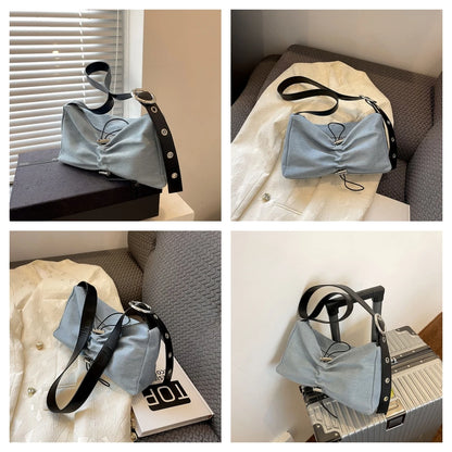 Women Casual Shoulder Bag Portable Denim Business Crossbody Bag Tote Outdoor Satchel Top-handle Bags Handbag