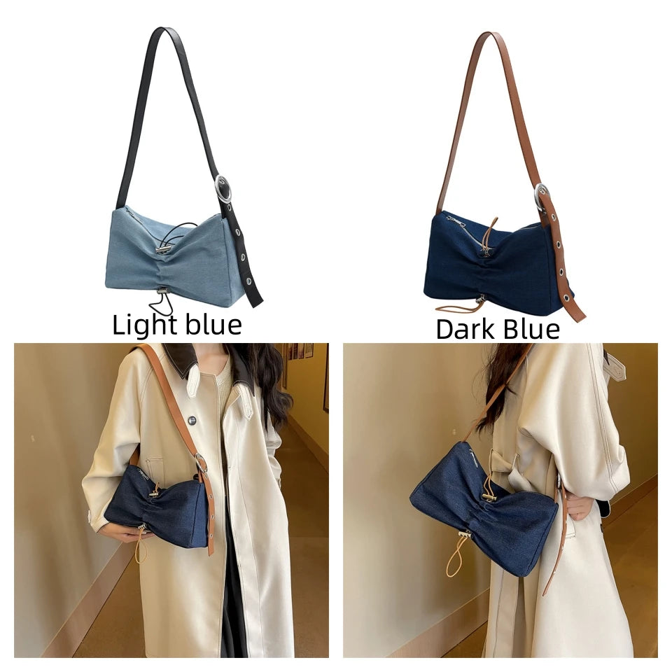 Women Casual Shoulder Bag Portable Denim Business Crossbody Bag Tote Outdoor Satchel Top-handle Bags Handbag