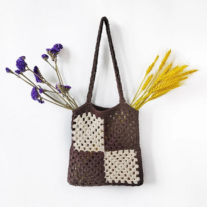 Women Casual Shoulder Bags Patchwork Boho Female Tote Bag Crochet Daily Handbag Large Capacity Open Reusable Beach Bags