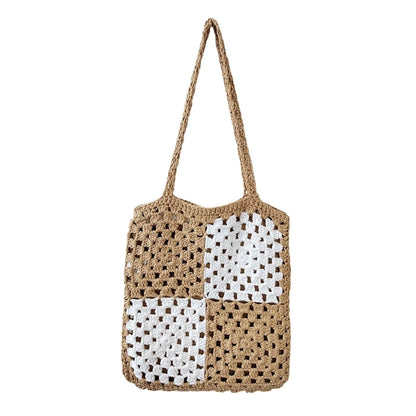 Women Casual Shoulder Bags Patchwork Boho Female Tote Bag Crochet Daily Handbag Large Capacity Open Reusable Beach Bags