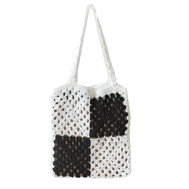 Women Casual Shoulder Bags Patchwork Boho Female Tote Bag Crochet Daily Handbag Large Capacity Open Reusable Beach Bags