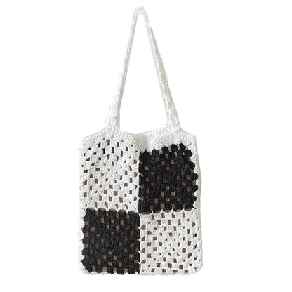 Women Casual Shoulder Bags Patchwork Boho Female Tote Bag Crochet Daily Handbag Large Capacity Open Reusable Beach Bags