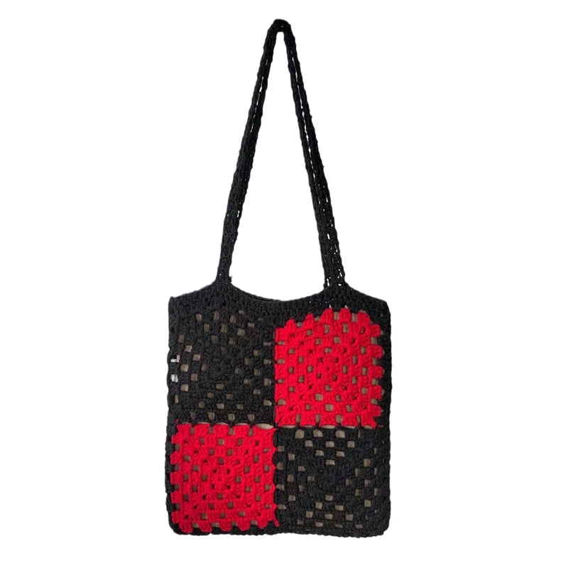 Women Casual Shoulder Bags Patchwork Boho Female Tote Bag Crochet Daily Handbag Large Capacity Open Reusable Beach Bags
