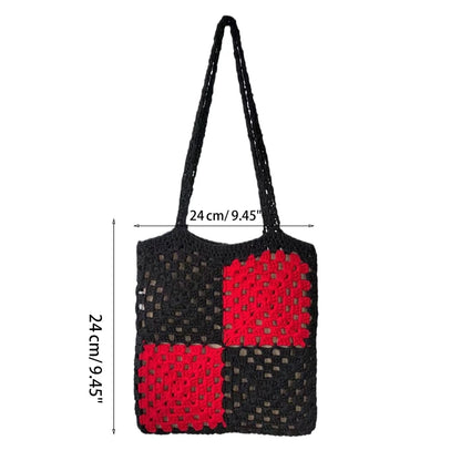 Women Casual Shoulder Bags Patchwork Boho Female Tote Bag Crochet Daily Handbag Large Capacity Open Reusable Beach Bags