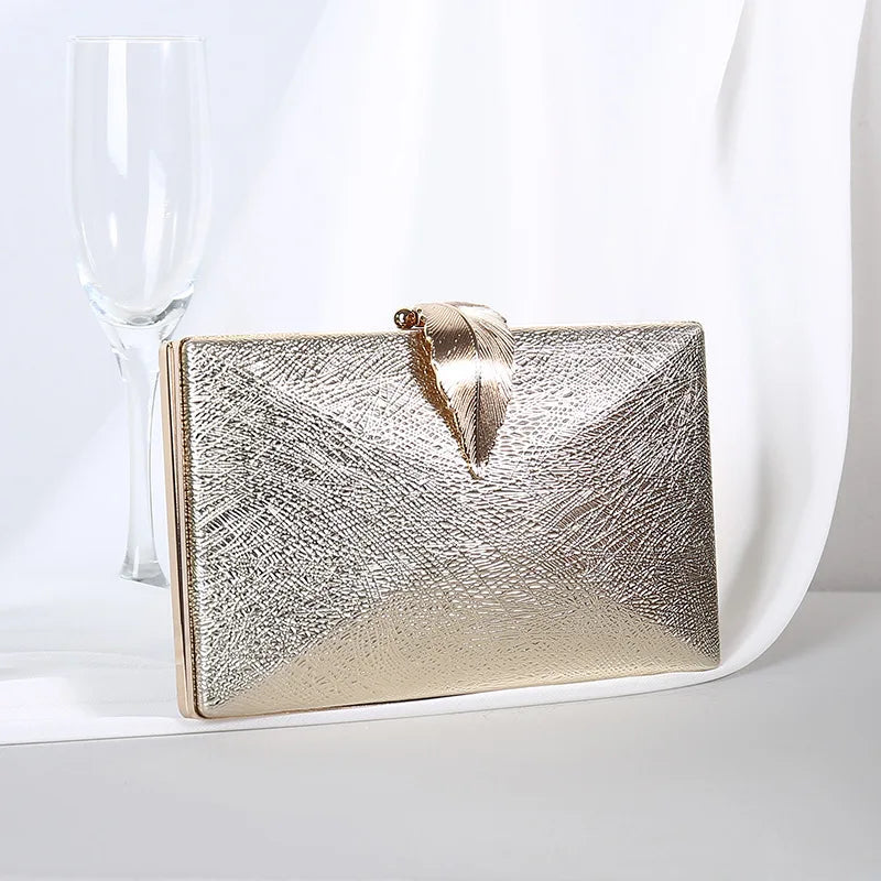 Women Clutch Bag Evening Purple Colour Coin Purse Elegant Luxury Metal Leaf Decorated Envelope Bags Party Wedding Handbags Chain