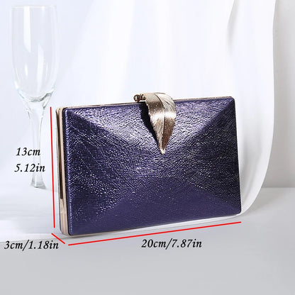 Women Clutch Bag Evening Purple Colour Coin Purse Elegant Luxury Metal Leaf Decorated Envelope Bags Party Wedding Handbags Chain