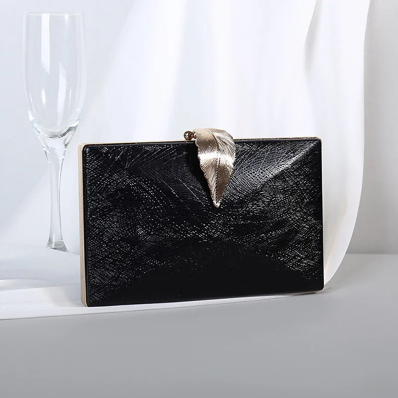 Women Clutch Bag Evening Purple Colour Coin Purse Elegant Luxury Metal Leaf Decorated Envelope Bags Party Wedding Handbags Chain